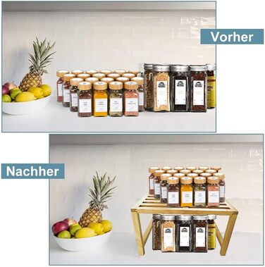 Кухонна полиця Yisen, кухонний органайзер, тримач для спецій, штабелюється, органайзер для полиць з масиву ясена для кухні, для ванної кімнати (комплект з 2 шт.)