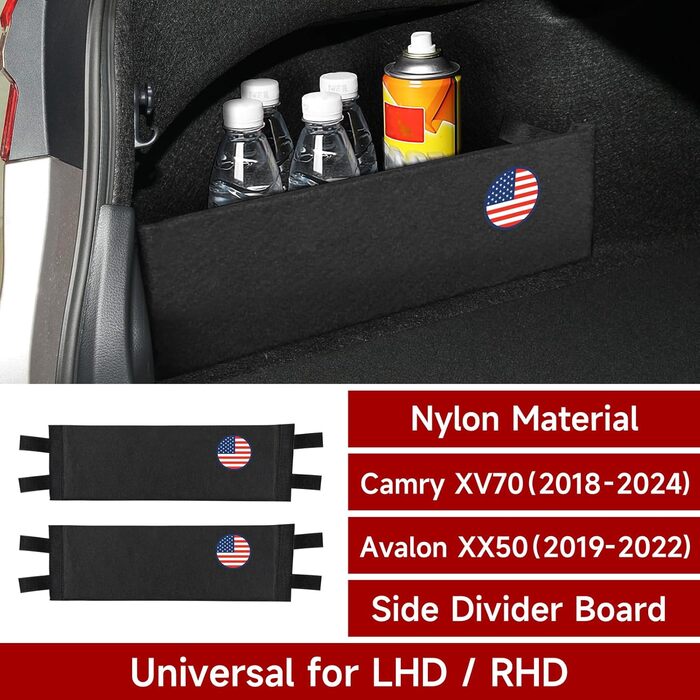 Органайзери для багажника з бічними роздільниками, сумісні з Toyota Camry XV70 (2018-2024) / Avalon XX50 (2019-2022) Аксесуари, 2