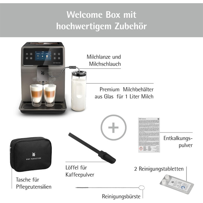 Повністю автоматична кавоварка WMF Perfection 780L з молочною системою, 18 напоїв, подвійний термоблок, кавомолка з нержавіючої сталі, профіль користувача, контейнер для молока 1 л