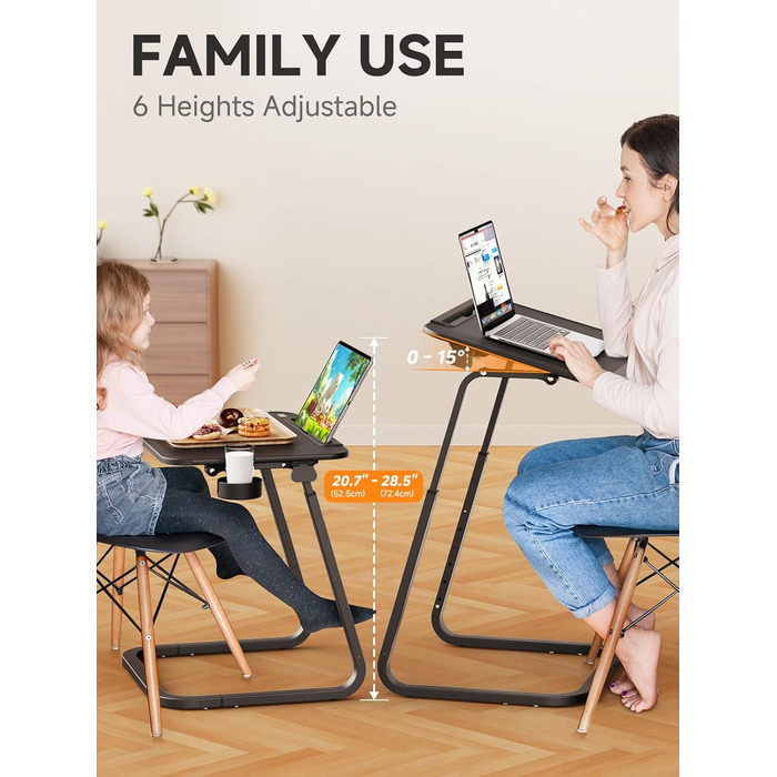 Журнальний столик SAIJI, подвійне використання піднос для сніданку/столик для ноутбука, стійкі U-подібні ніжки, журнальний столик, столик над ліжком, регульований кут нахилу, з відділенням для планшета та тримачем для напоїв, 55 x 39 см, чорний