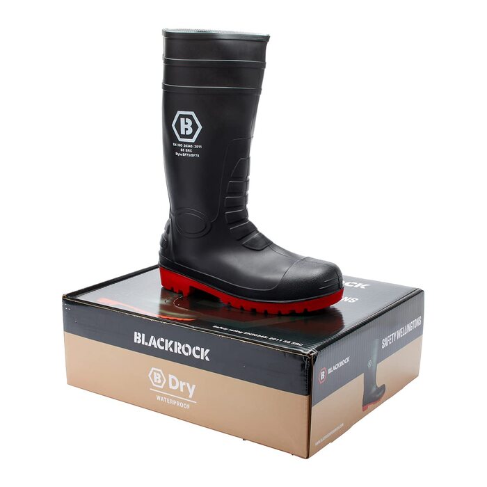 Гумові чоботи Blackrock зі сталевим носком, захисні чоботи S5 FO SR, чоловічі та жіночі гумові чоботи з ПВХ нітрилу, що праються, садові, широка нога, будівельні, робочі, розмір 12, чорні