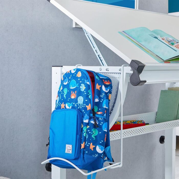 Дитяча парта CARO-Mbel Sari регульована по висоті в кольорі білий/білий, дитяча парта нахилена з пазом для ручок, шкільна парта з