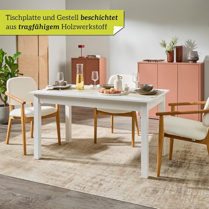 Розумний обідній стіл 140x80 см білий, кухонний стіл розкладний до 180 см, обідній стіл з дерев&39яного композиту, включаючи розсувну дошку, сучасний стіл до 8 осіб білий розсувний прямокутний 140x80 см