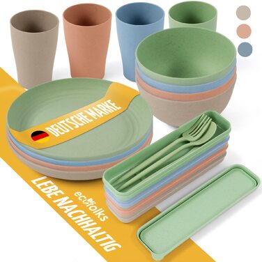 Екологічний набір посуду для кемпінгу 100 перероблений матеріал Багаторазовий, барвистий, для автодому, пікніка, активного відпочинку та дітей
