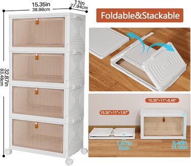 Коробка для зберігання з кришкою - пластикова коробка 23 л * 4 з кришкою, коробки для зберігання з кришкою, розкладна коробка, складні контейнери для зберігання для дому та офісу, білий колір, 4 упаковки по 23 л (4 яруси та 1 кришка)