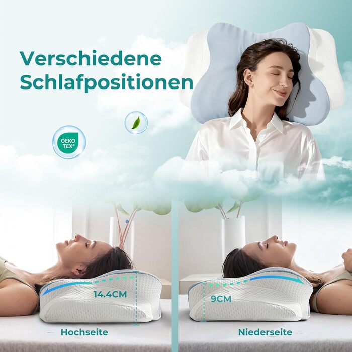 Оригінальна подушка для шиї, ергономічна подушка з піни з ефектом пам&39яті - ортопедична подушка для підтримки шиї для всіх положень сну на боці, на спині та на животі (синя)