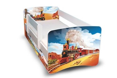 Дитяче ліжко 80x160 із захистом від падіння шухляда, 44 дизайни (поїзд)