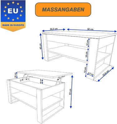Журнальний столик з регульованою висотою та місцем для зберігання - Журнальні столики - Розкладний стіл для вітальні - Журнальний столик з регульованою висотою - Стіл для вітальні дерев&39яний коричневий Вотан/чорний.