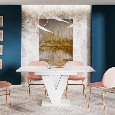 Розкладний обідній стіл (160 см) - 120x80x75 см - Сучасний - Обідній стіл - Обідній стіл - Стіл для їдальні, вітальні - Розкладний стіл - Білий глянцевий