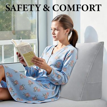 Подушка для читання Трикутна клиноподібна подушка для ліжка та дивана, зручна подушка для спини, мяка опорна подушка для читання та відпочинку, зі знімним чохлом, який можна прати, сіра, 45 см