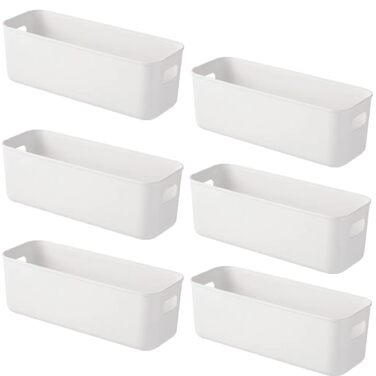 Пластикова коробка для зберігання, кошик для зберігання з ручками, органайзер для кухонної шафи, кошики, пластикова коробка для зберігання на полицю у ванній кімнаті (28910см, 6 білих) 28910см 6 білих