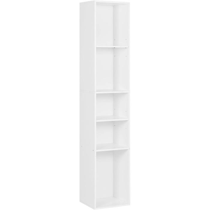 Книжкова полиця WOLTU, відкрита полиця з 5 кубиками, кубічна полиця, роздільник кімнати, полиця для документів, вузька полиця для зберігання, для вітальні, офісу, виготовлена з деревного матеріалу, біла, 30x1526 см, SK034ws 5 полиць (26Г x 30Ш x 151В см) 