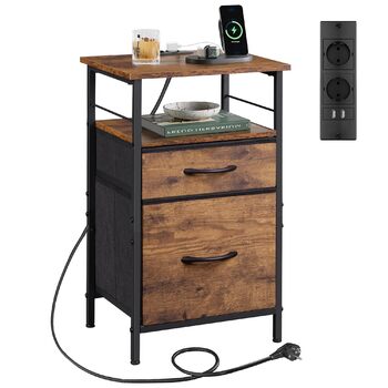 Приліжкова тумба WLIVE з функцією зарядки, бічний столик з 2 USB-портами та 2 розетками, 3-ярусна тумба для спальні, вітальні, офісу (колір рустик-коричневий)