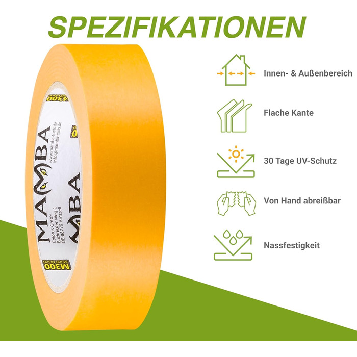 Малярська стрічка Mamba Goldband 10 шт. Малярська стрічка 30 мм x 50 м Професійна малярська стрічка Малярська стрічка Клейка стрічка Washi-стрічка Золота паперова стрічка Самоклейка