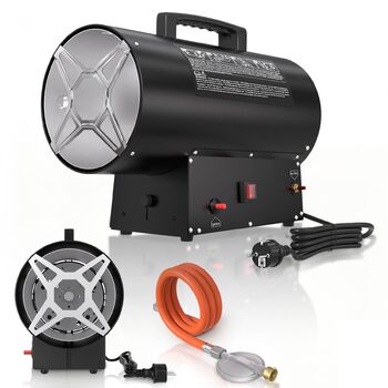 Газовий обігрівач Froadp 30 кВт, чорний, газовий обігрівач для використання в приміщенні, портативний газовий обігрівач із захистом від перегріву, включаючи регулятор тиску 700 мбар та шланг 1,5 м, для будівельних майданчиків, майстерень, складів 30 кВт