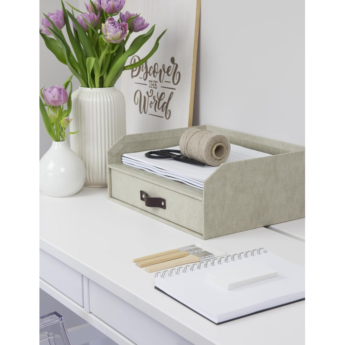 Лоток для листів BIGSO Walter з вбудованою шухлядою практичне місце для зберігання листів, документів тощо система організації з ДВП з папером, що імітує лляну тканину бежевий