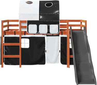 Ліжка та аксесуари, Ліжка та каркаси ліжок, Дитяче ліжко-горище з тунелем, біло-чорне, 80 х 200 см, масив сосни