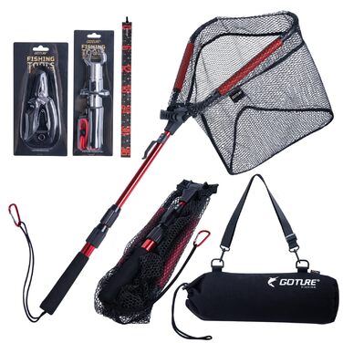 Телескопічний рибальський підсак Goture з плаваючою конструкцією NBR, складний підсак з гумованою сіткою з ПВХ, висувна ручка 42,5-112 см для форелі, окуня, щуки, сітки та інструментів