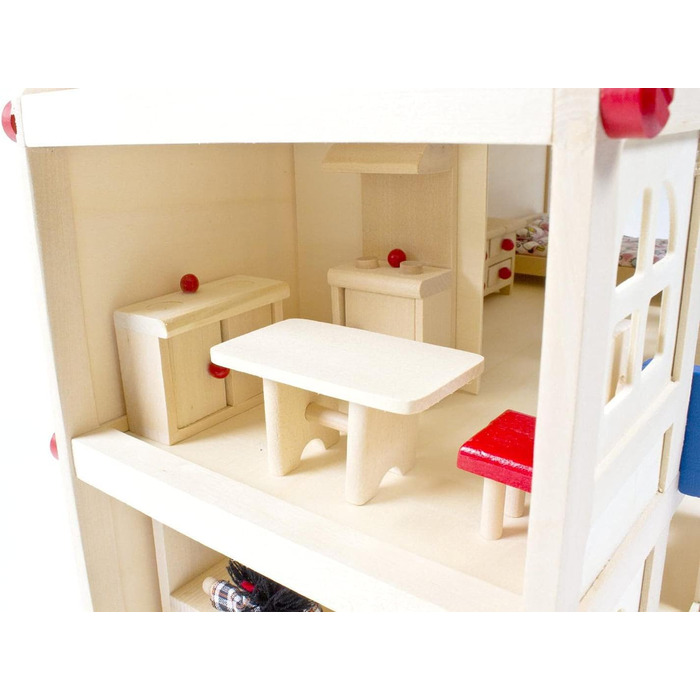 Дерев&39яний ляльковий будиночок для ляльок, кімната для ляльок з 3 поверхами, 4 ляльки та 15 предметами меблів, ручка для перенесення 555x26 см