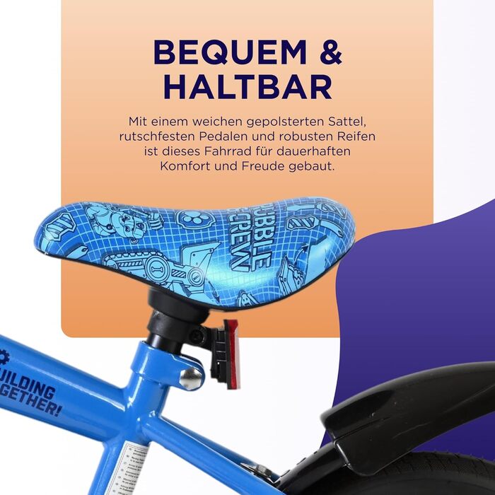 Дитячий велосипед Volare Rubble & Crew 12 35 років Ручне та ножне гальмо, знімні бічні колеса, захист ланцюга та світловідбивачі Регульоване сідло Подарунок для дівчаток та хлопчиків