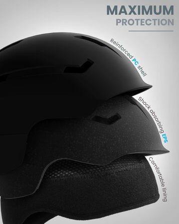 Комплект лижних шоломів OutdoorMaster, шолом для сноуборду з окулярами для дорослих - 12 вентиляційних отворів - лижні шоломи для чоловіків, жінок та дітей, матово-чорний, розмір L (58-61 см)