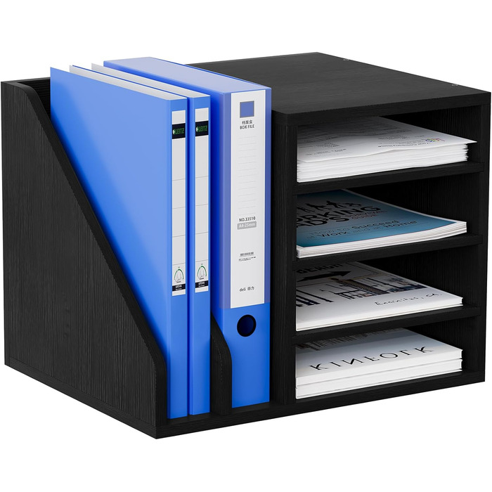 Відділення дерев&39яний органайзер для офісного столу формату A4 Тримач для документів Лоток для файлів Тримач для журналів Лоток для листів Організатор для паперових журналів, чорний, 6-