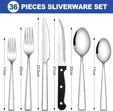 Набір столових приборів 36 шт. на 6 персон, Набір дзеркальних полірованих столових приборів Wildone Premium з нержавіючої сталі, м