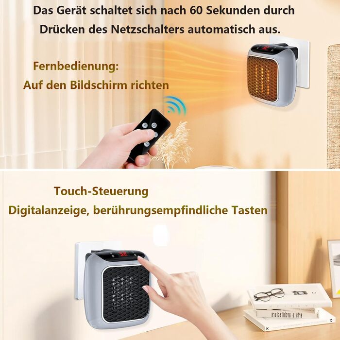 Підключається до мережі з вентилятором та дистанційним керуванням, міні-керамічний вентилятор для ванної кімнати, енергозберігаючий, тихий обігрів, променевий обігрівач потужністю 800 Вт з 12-годинним таймером, термостатом та захистом від перегріву для сп