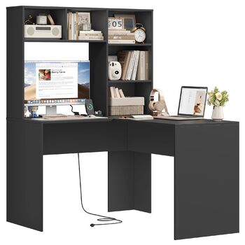 Кутовий письмовий стіл FirFurd з подовжувачем, L-подібний комп&39ютерний стіл з книжковою полицею, стіл для ПК/ноутбука для офісу, кабінету, вітальні, домашнього офісу, чорний, 153 x 125 x 108 см