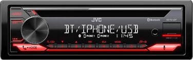 Ресивер JVC KD-T812BT із системою гучного зв'язку BT (вбудований Alexa, високопродуктивний тюнер, звуковий процесор, USB, AUX, Spotify Control, 4 x 50 Вт, підсвічування червоної клавіші) Одномісний