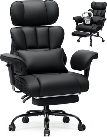 Ергономічне офісне крісло HOFFREE, до 200 кг, штучна шкіра, чорний