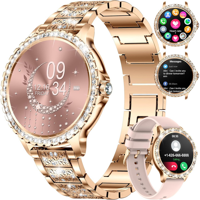 Для Android iOS Smart Watch Women 100 Sports Activity Tracker 1.32" HD Touch Screen Heart Rate Sleep Monitor Diamond Rose Gold Steel Women Smartwatch BW1845D-A