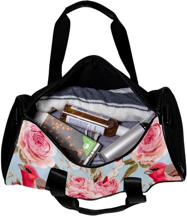 Спортивна сумка, маленька дорожня сумка, сумка для фітнесу та шопінгу (йога, тренування), з дизайном червоні троянди, птахи, метелики, сумка для активного відпочинку, ручна поклажа