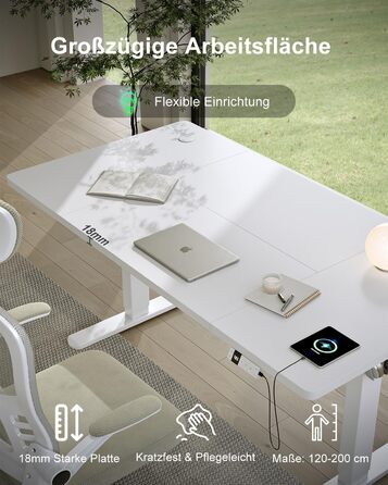 Стіл Devoko з регульованою висотою 160x80 см із зарядним портом Type-C, мобільний електричний комп&39ютерний стіл з лотком для кабелів та пам&39яттю на 3 функції, білий 160 x 80 см білий