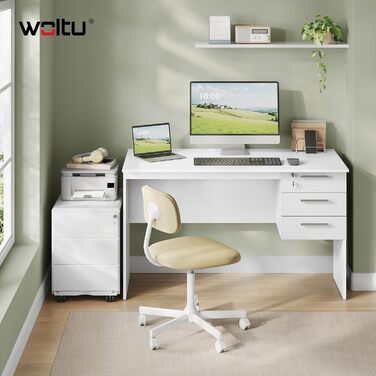 Письмовий стіл з 3 шухлядами, комп&39ютерний стіл білий, 120x60 см офісний стіл ПК стіл, дитячий робочий стіл, для кабінету, спальні, вітальні