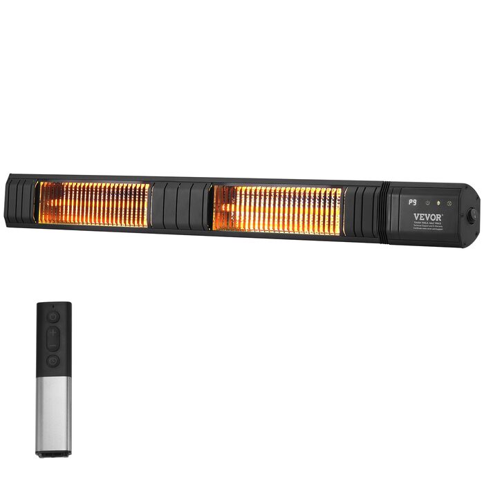 Інфрачервоний обігрівач VEVOR, 3000 Вт, з пультом дистанційного керування, захист IP65, карбоновий інфрачервоний вуличний обігрівач з 9 налаштуваннями та таймером, для ганку, патіо, їдальні, студії, заднього двору, настінний