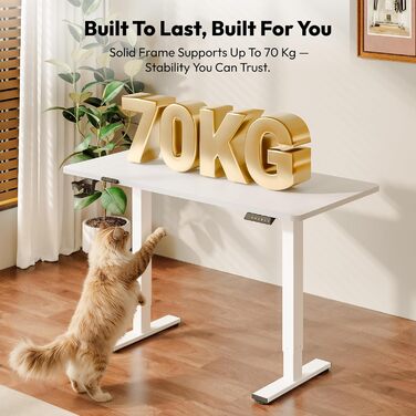 Письмовий стіл з регульованою висотою 11054 см Компактний стіл для роботи стоячи з практичними аксесуарами, ідеально підходить для невеликих приміщень, тихий та безпечний із захистом від зіткнень (білий) 110 x 54 см Білий