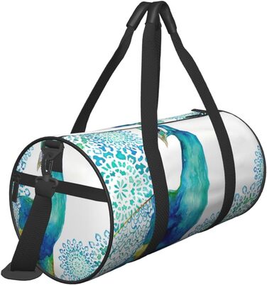 Спортивна сумка для подорожей, стильний принт з павичами та квітами, сумка на нічліг, чорний колір, універсальний розмір