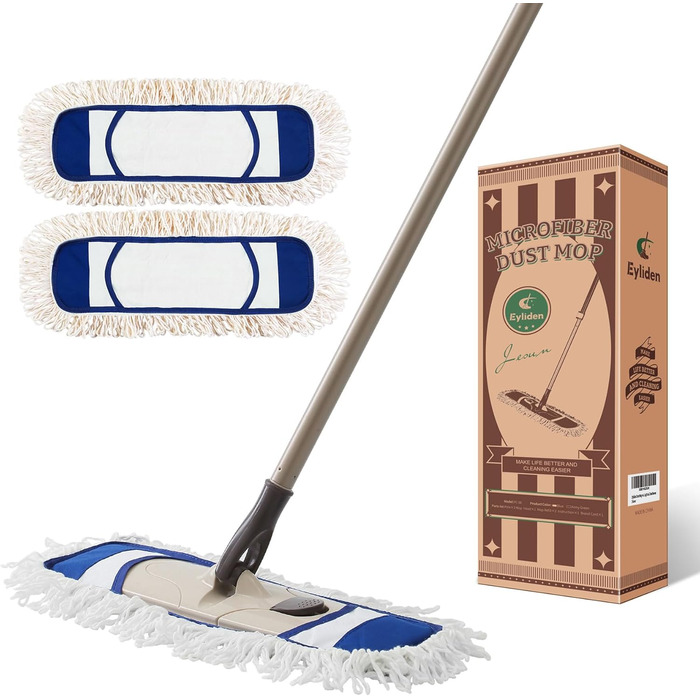 Швабра для підлоги Eyliden з 2 чохлами з мікрофібри, заміна швабри одним дотиком з телескопічною ручкою для миття підлоги, плоска