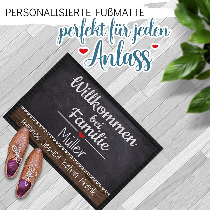 Персоналізований килимок для дверей &quotКоролівський&quot з іменем та власним текстом - Ласкаво просимо до родини - Подарунки на новосілля Нековзний, 60x40 см з гумовим краєм