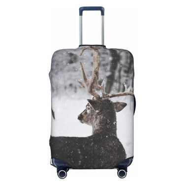 Чохол для валізи Засніжений Олень, еластичний захист від подряпин та пилу, чорний, розмір 90