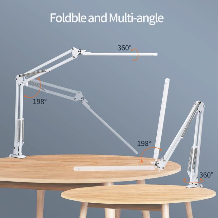 Настільна лампа LED, затискна лампа архітектора з можливістю затемнення з поворотним кронштейном, функцією пам'яті та портом USB офісна настільна лампа, 3 колірні температури та 10 рівнів яскравості для читання, роботи, навчання, 12 Вт (білий 12 Вт)