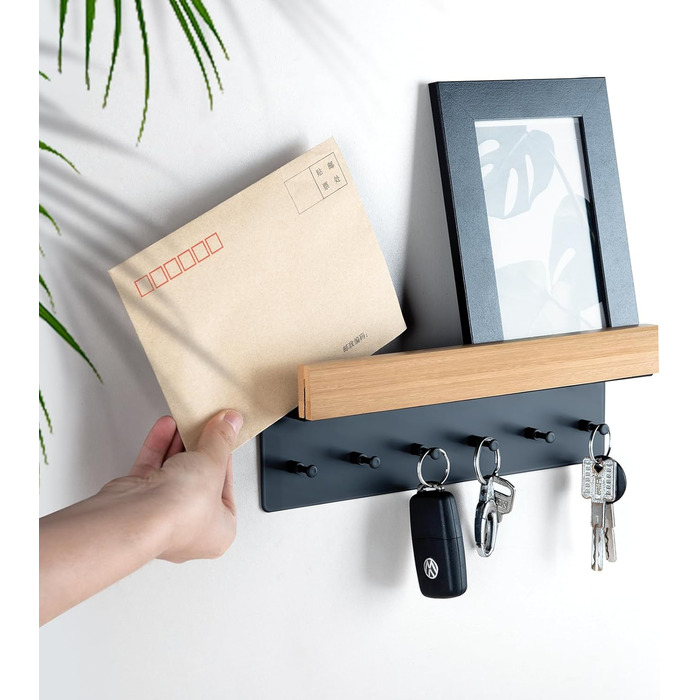 Дерев'яна ключниця з полицею, ключниця, ключниця на 6 гачків, настінна ключниця для передпокою, коридору, кухні