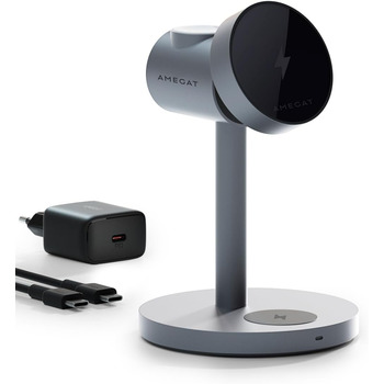 Зарядна станція AMEGAT для Apple Watch та iPhone, бездротовий зарядний пристрій MagSafe 3 в 1 15 Вт, включаючи 30 Вт зарядний прис