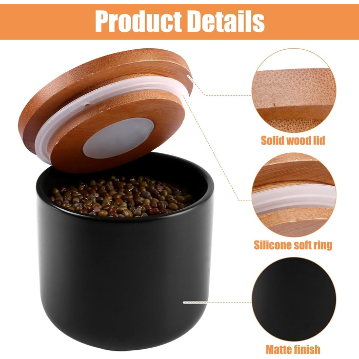 Скляні керамічні банки з кришками, керамічні контейнери для зберігання об&39ємом 260 мл/9 унцій, контейнери для зберігання продуктів з ручками, чорні цукорниці, контейнери для кавових зерен, цукру, чаю, 2