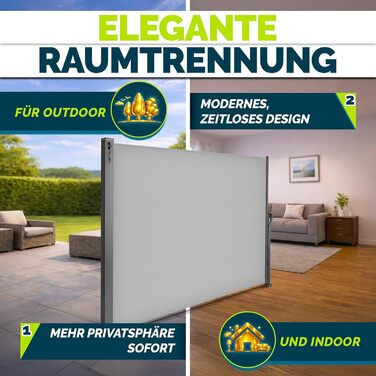 Бічний тент tillvex 200 x 400 см, висувний та непрозорий, з дощовиком Ширма для забезпечення конфіденційності для балкона, саду та тераси Бічна рулонна штора з настінним кріпленням Сонячний тент з нержавіючої сталі 200 x 400 см, сірий