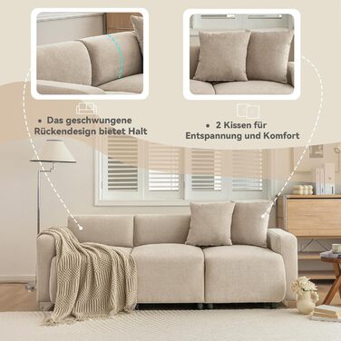 Місний диван, диван 211 см з функцією сну, шеніловий диван з 2 подушками, м&39які меблі для вітальні, спальні (кремовий) кремового кольору, 3-