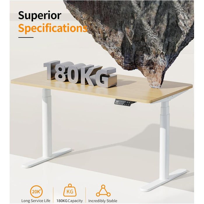 Каркас столу MAIDeSITe EL2 Plus Art з регульованою висотою та овальною конструкцією ніжок, електричний двомоторний каркас столу з регулюванням висоти від 62 до 125 см, 4 елементи керування пам&39яттю, стіл з регульованою висотою, білий