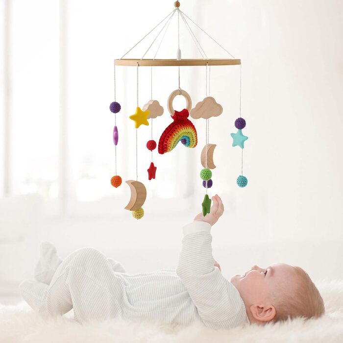 Фетровий мобіль Trayosin на ліжечко з веселкою, зірками та ракетою