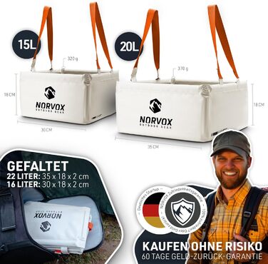 Складана чаша для вулиці - 15 л або 20 л - універсальна як миска для миття посуду, умивальник, корито для миття посуду або як складне відро Крижано-сірий помаранчевий - 20 л